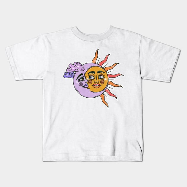 SUN N MOON BUDDIES Kids T-Shirt by addelinreplogle